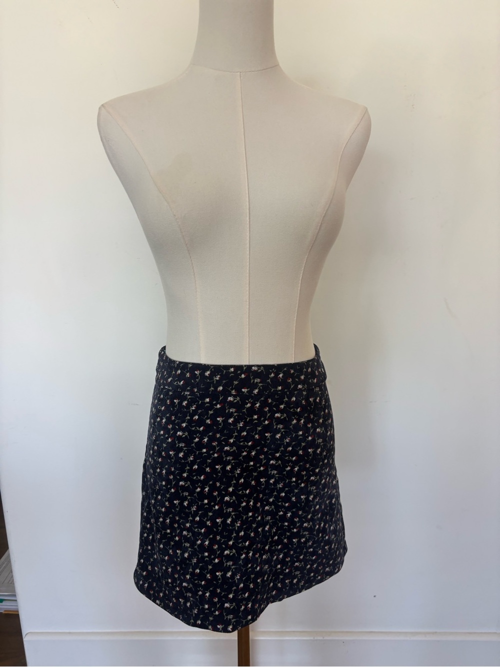 Black Floral Mini Skirt with Subtle Ditsy Print